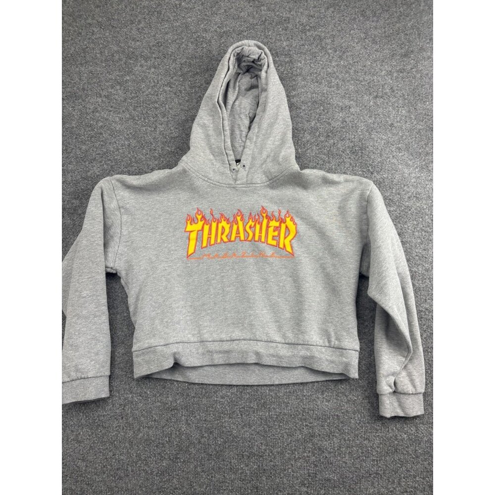 Thrasher Hoodie Womens Small Flame Cropped Pullover Skateboard Skate Mag Sweater